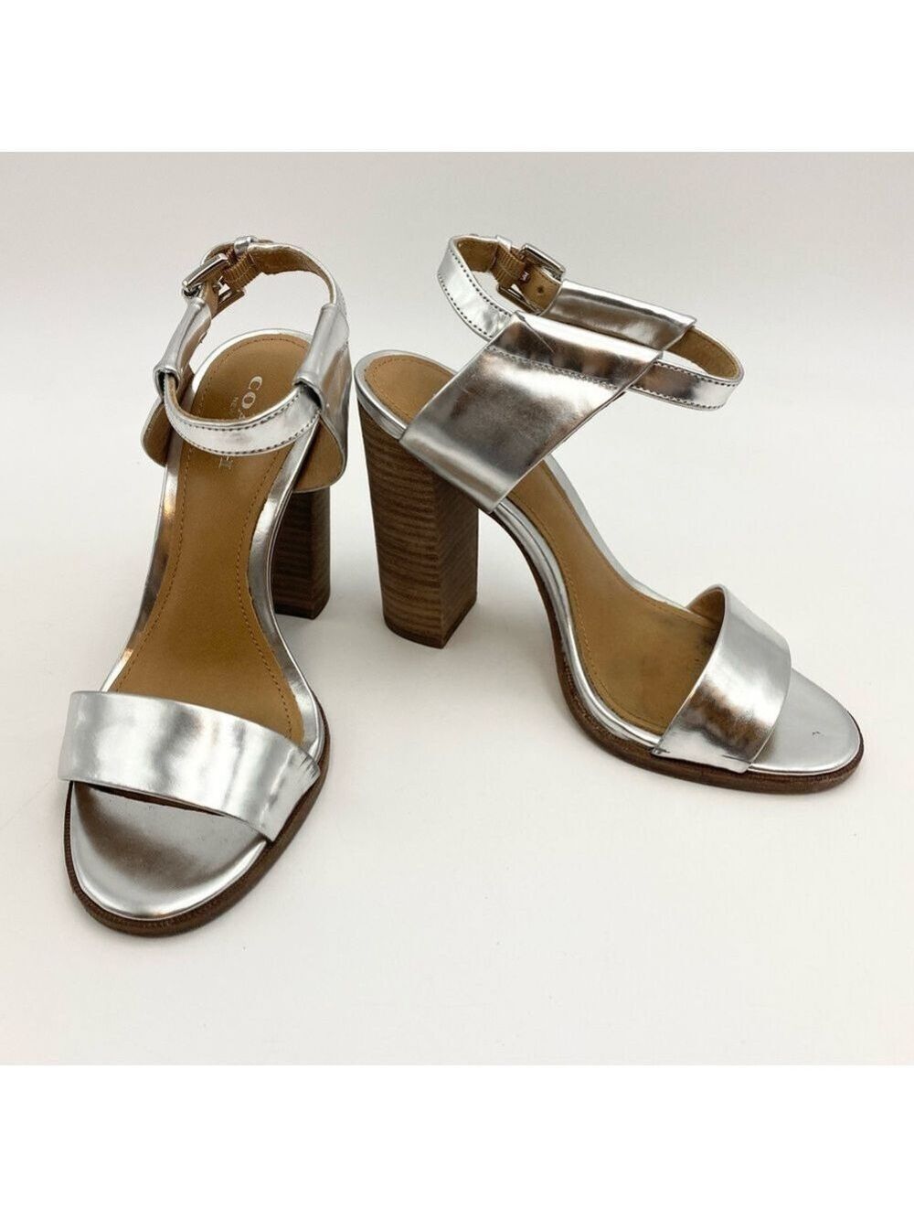 Coach Leather Metallic/Silver Lexey Sandals Size 5 B